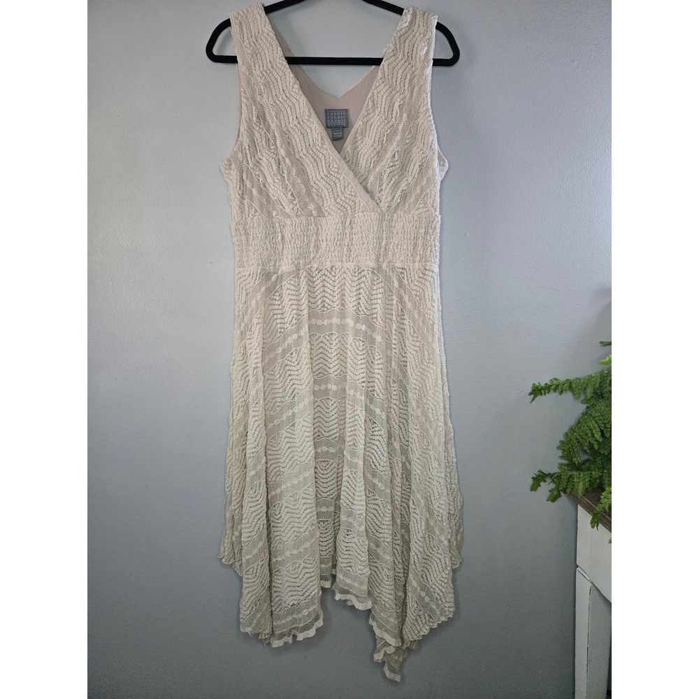 Rabbit Rabbit Rabbit Designs Lace Dress Size Large Cream Boho Handkerchief Hem - Picture 3 of 10